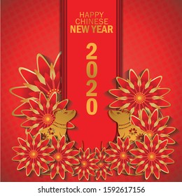 Chinese new year 2020 year of the rat , gold rat character, red and gold flower.