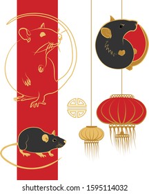 Chinese New Year. 2020 is the year of the rat. Vector illustration for decoration.