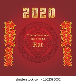 Chinese new year 2020 year of the rat, red and gold paper cut rat character, (Chinese translation )