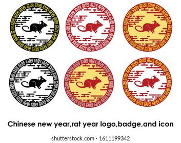 Chinese new year 2020, rat year, 6 set with different colour, use for logo, icon, or badge