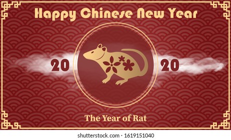 Chinese New Year 2020 Year of The Rat 4K with chinese pattern and Rat as year of 2020 Vector Background. For greetings card, background wallpaper, or calendar. Chinese Holidays.