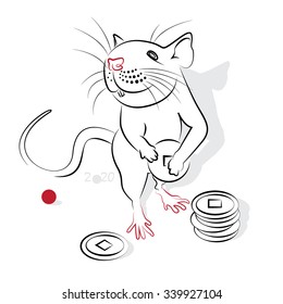 Chinese new year 2020 of the Rat (Rat year). Greeting or invitation card for the holiday. Vector illustration