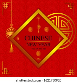 the chinese new year 2020 red background year of the rat
