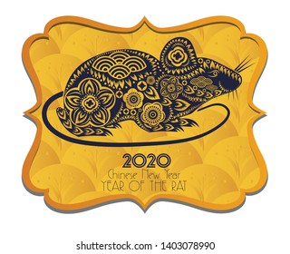 Chinese new year 2020 Stamp background. Chinese characters mean Happy New Year. Year of the rat