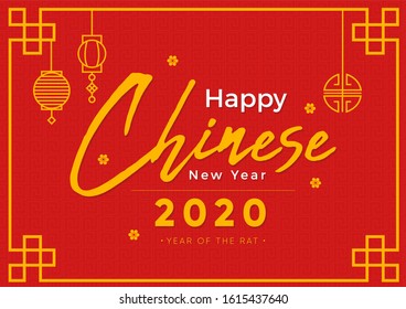 Chinese New Year 2020 yellow background with border for Greeting Card, Poster and Invitation card. Vector Background