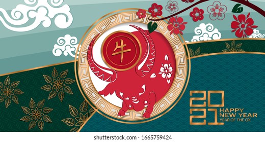 Chinese new year 2021 background. Chinese translation Ox