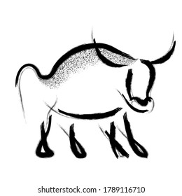 Chinese new year 2021 background. Abstract ox, bull, cow. Lunar horoscope sign. Hand drawn in black paint Bull. Chinese calligraphy, Asian Traditional ink drawing. Greeting card. Vector illustration.