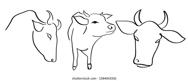 Chinese new year 2021 year of the cow, red and gold line art character, simple hand drawn asian elements with craft style on background. (Chinese translation: Happy chinese new year 2021, year of cow)