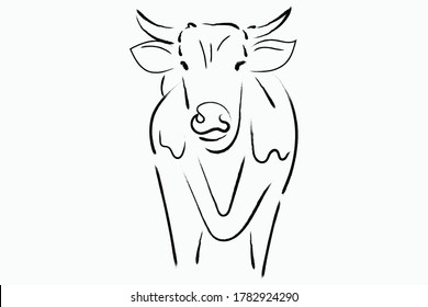 Chinese new year 2021 year of the cow, red and gold line art character, simple hand drawn asian elements with craft style on background. (Chinese translation: Happy chinese new year 2021, year of cow)