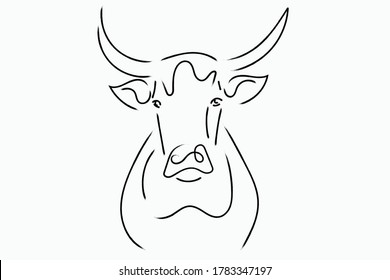 Chinese New Year 2021 Year Of The Cow, Line Art Character, Simple Hand Drawn Asian Elements With Craft Style On Background.