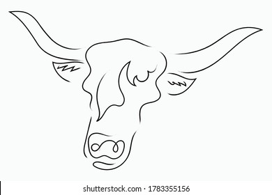 Chinese new year 2021 year of the cow, line art character, simple hand drawn asian elements with craft style on background.