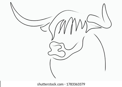 Chinese new year 2021 year of the cow, line art character, simple hand drawn asian elements with craft style on background.