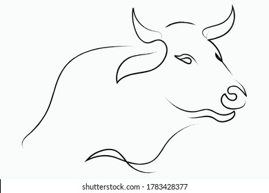 Chinese new year 2021 year of the cow, red and gold line art character, simple hand drawn asian elements with craft style on background. (Chinese translation: Happy chinese new year 2021, year of cow)