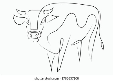 Chinese new year 2021 year of the cow, red and gold line art character, simple hand drawn asian elements with craft style on background. (Chinese translation: Happy chinese new year 2021, year of cow)