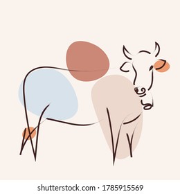 Chinese new year 2021 year of the cow, red and gold line art character, simple hand drawn asian elements with craft style on background. (Chinese translation: Happy chinese new year 2021, year of cow)