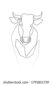 Chinese new year 2021 year of the cow, red and gold line art character, simple hand drawn asian elements with craft style on background. (Chinese translation: Happy chinese new year 2021, year of cow)