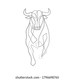 Chinese new year 2021 year of the cow, red and gold line art character, simple hand drawn asian elements with craft style on background. (Chinese translation: Happy chinese new year 2021, year of cow)