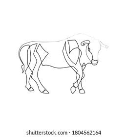 Chinese new year 2021 year of the cow, red and gold line art character, simple hand drawn asian elements with craft style on background. (Chinese translation: Happy chinese new year 2021, year of cow)