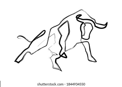 Chinese new year 2021 year of the cow, red and gold line art character, simple hand drawn asian elements with craft style on background. (Chinese translation: Happy chinese new year 2021, year of cow)