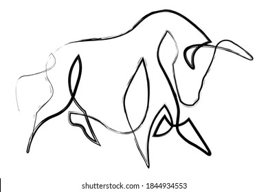 Chinese new year 2021 year of the cow, red and gold line art character, simple hand drawn asian elements with craft style on background. (Chinese translation: Happy chinese new year 2021, year of cow)