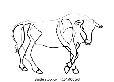 Chinese new year 2021 year of the cow, red and gold line art character, simple hand drawn asian elements with craft style on background. (Chinese translation: Happy chinese new year 2021, year of cow)