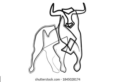 Chinese new year 2021 year of the cow, red and gold line art character, simple hand drawn asian elements with craft style on background. (Chinese translation: Happy chinese new year 2021, year of cow)
