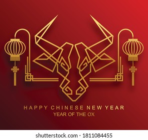 Chinese new year 2021.ox with craft style on background