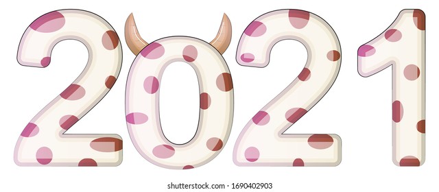 Chinese new year. 2021 New year. 2021 design. Chinese horoscope 2021 type with ox horns.