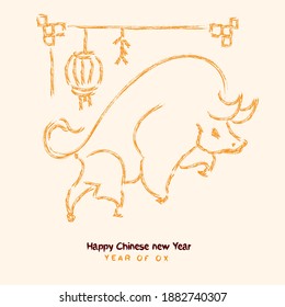 Chinese New Year 2021 Design Vector. The year of ox. Illustration brush style 