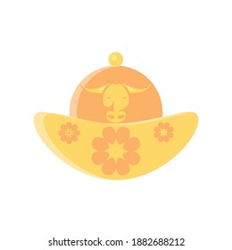 Chinese new year 2021 hat with bull and flowers design, China culture and celebration theme Vector illustration