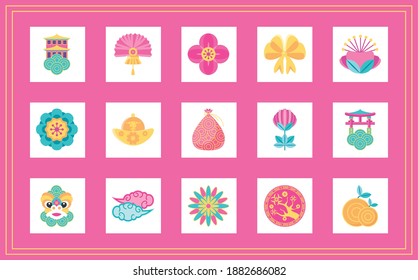 Chinese new year 2021 icon bundle design, China culture and celebration theme Vector illustration