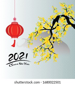 Chinese new year 2021 year of the ox , red paper cut ox character,flower and asian elements with craft style on background.