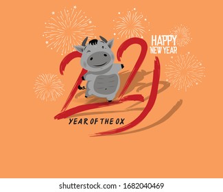 Chinese new year 2021 year of the ox , red paper cut ox character,flower and asian elements with craft style on background.
(Chinese translation : Happy chinese new year 2021, year of ox)