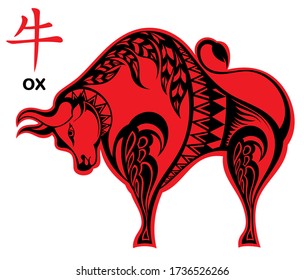 Chinese new year 2021 year of the ox , red animal symbol