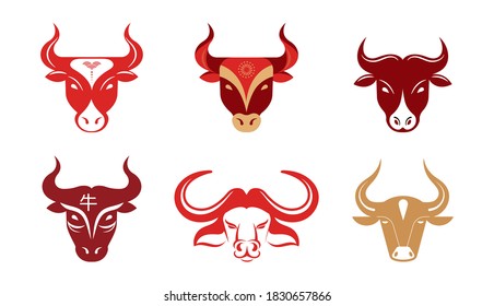 Chinese new year 2021 - year of the ox, Chinese zodiac symbol, Vector icons set.