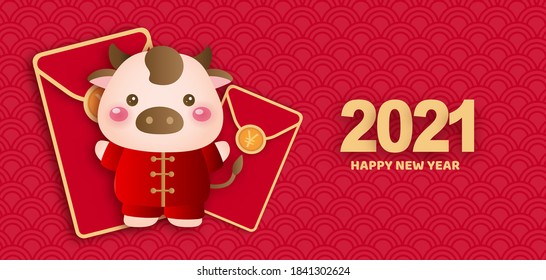 Chinese new year 2021 year of the ox banner .