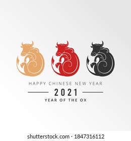 Chinese new year 2021 year of the ox. Happy chinese new year greeting card, background, with ox character vector.