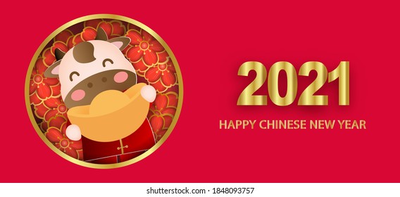 Chinese new year 2021 year of the ox banner .