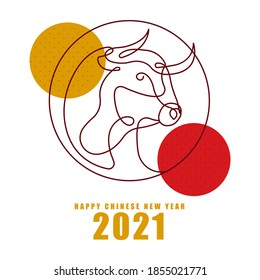 Chinese new year 2021. Ox horoscope sign. Chinese horoscope metal ox. Vector illustration. Isolated on white background.