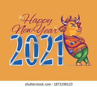 Chinese new year 2021 year of the ox. Ox image design on the yellow background. For greeting card, flyers, poster