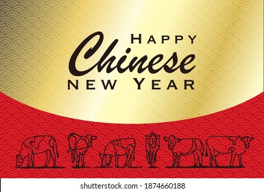 Chinese new year 2021 year of the ox. Vector illustration. Chinese translation : Happy Chinese new year.