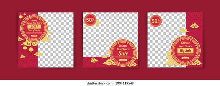 Chinese New Year 2021. Year of the Ox. Social media post template for digital marketing and sales promotion in Chinese New Year 2021. Sales ad for chinese new year .