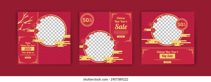 Chinese New Year 2021. Year of the Ox. Social media post template for digital marketing and sales promotion in Chinese New Year 2021. Sales ad for chinese new year .