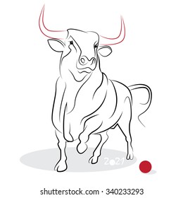 Chinese new year 2021 of the Ox (Ox year). Greeting or invitation card for the holiday. Vector illustration
