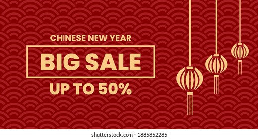 Chinese new year 2021 sale banner template, red background. Big sale up to 50%. New year sale.