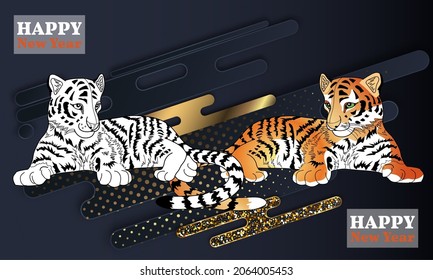 Chinese New Year 2021, year of the Tiger vector design. Great for New year cards, banners, headers, party posters.