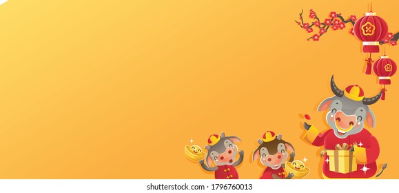 Chinese New Year 2021. New years background. Greeting cards. Banner for Chinese new year. Year of the ox. Space for text or letters. Buy and sell products. Gift voucher. New Year's time concept.