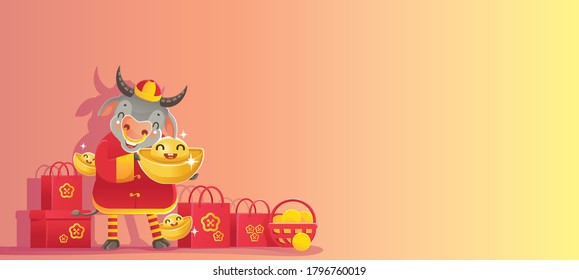 Chinese New Year 2021. New years background. Greeting cards. Banner for Chinese new year. Year of the ox. Space for text or letters. Buy and sell products. Gift voucher. New Year's time concept.