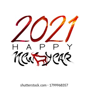 Chinese New Year 2021. Zodiac Ox. Happy New Year card, pattern, art with ox. Paper Cutting Hand drawn Vector illustration. Chinese traditional Design, golden decoration.