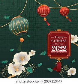 Chinese New Year 2022 Beauty Floral and Lampion Illustration Background 